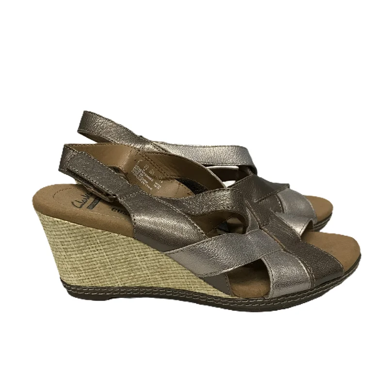Urban Flair Gold Sandals Heels Wedge By Clarks, Size: 8.5