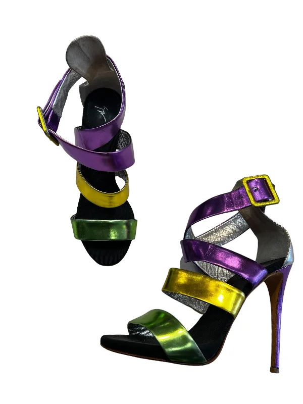 Opulent Design Multi-colored Sandals Heels Stiletto Giuseppe Zanotti, Size 9.5