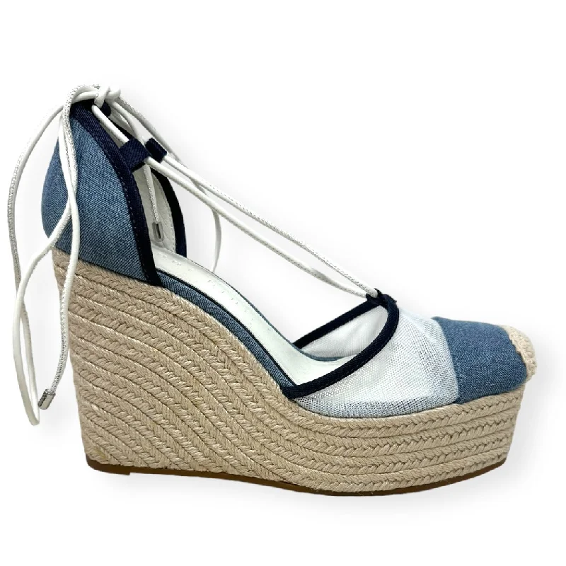Elegant Patterns Santoro Two Denim Ankle Wrap Espadrille Platform Wedges Gianni Bini, Size 9.5