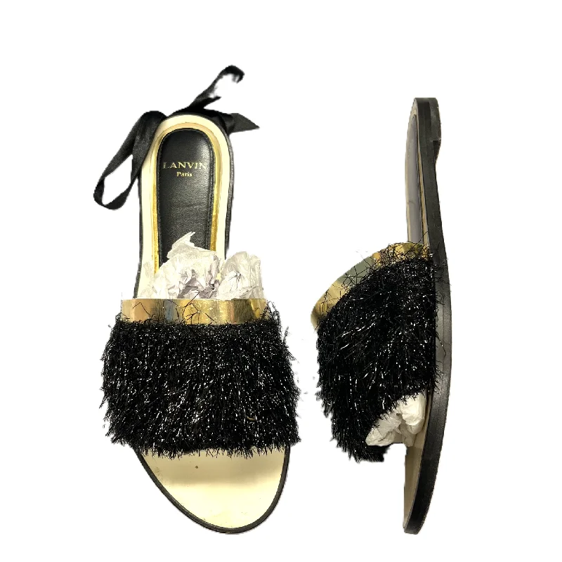 Luxury Aesthetic Black & Gold Sandals Luxury Designer By Lanvin, Size: 10.5