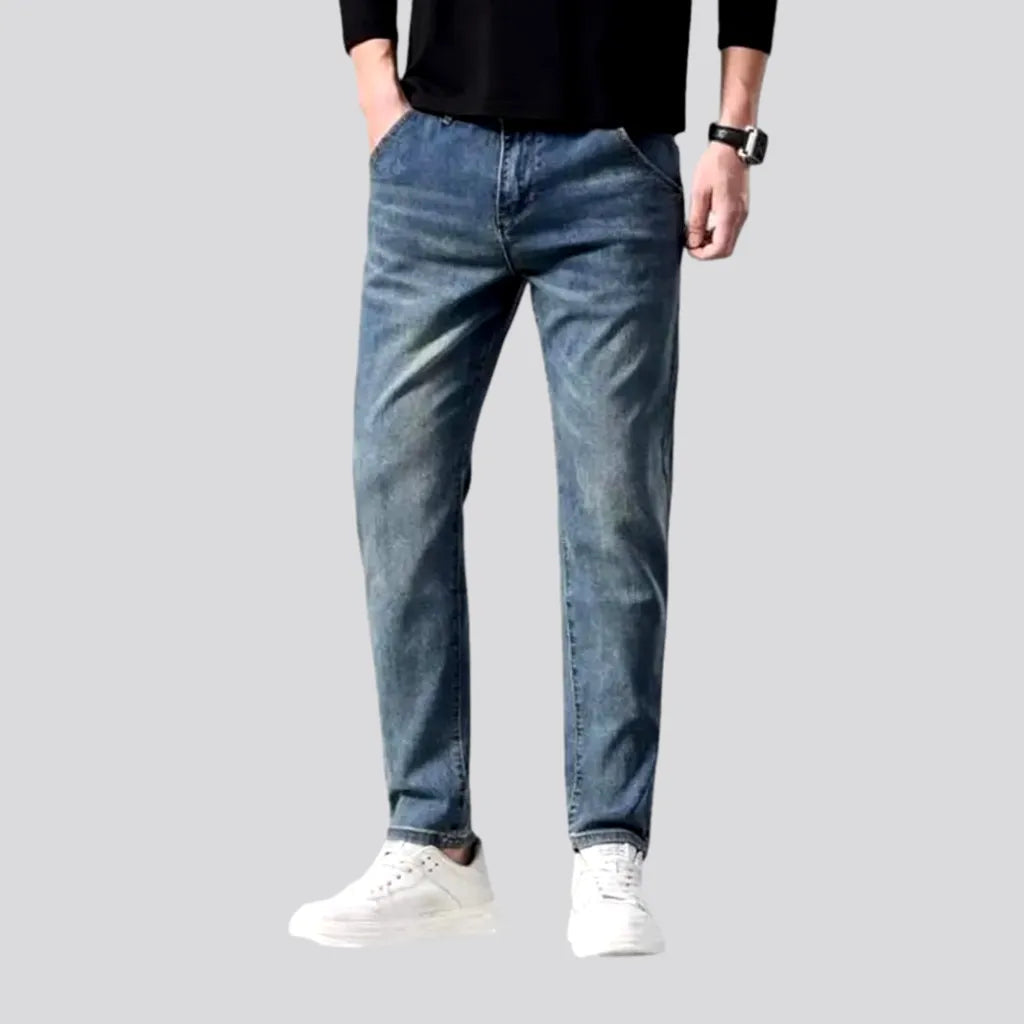 Elastic mid waist men's jeans