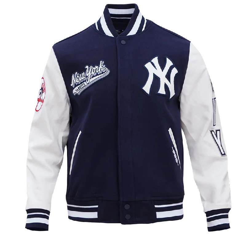 MLB NEW YORK YANKEES SCRIPT TAIL MEN'S RIB WOOL VARSITY JACKET (MIDNIGHT NAVY/WHITE)