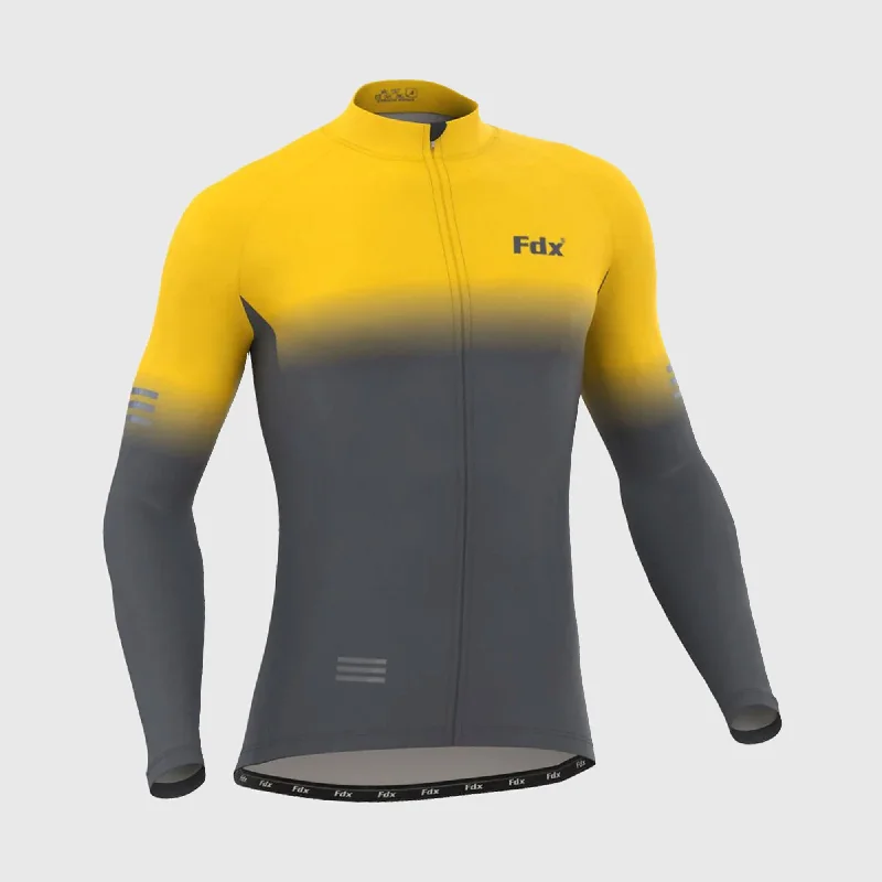 Fdx Duo Men's & Boy's Yellow / Grey Thermal Roubaix Long Sleeve Cycling Jersey