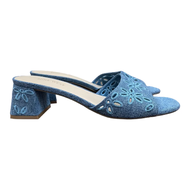 Unique Texture Blue Sandals Heels Block By Nine West, Size: 9