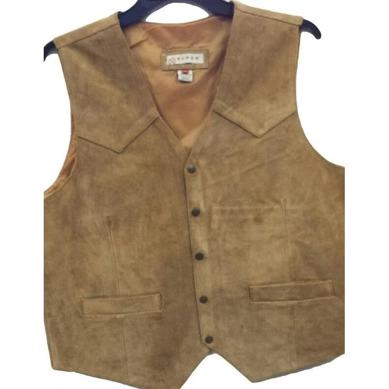 Roper Western Vest Mens Suede Leather Snap Brown 02-075-0500-0511 BR