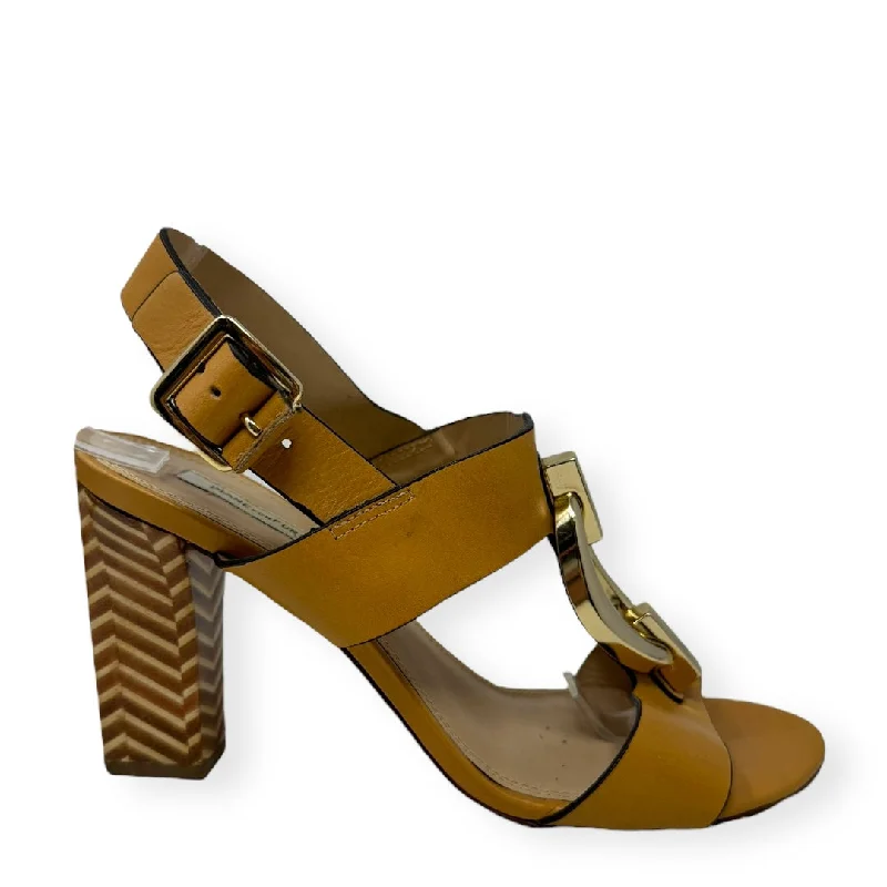 Statement Piece Tan Sandals Heels Block Diane Von Furstenberg, Size 7.5