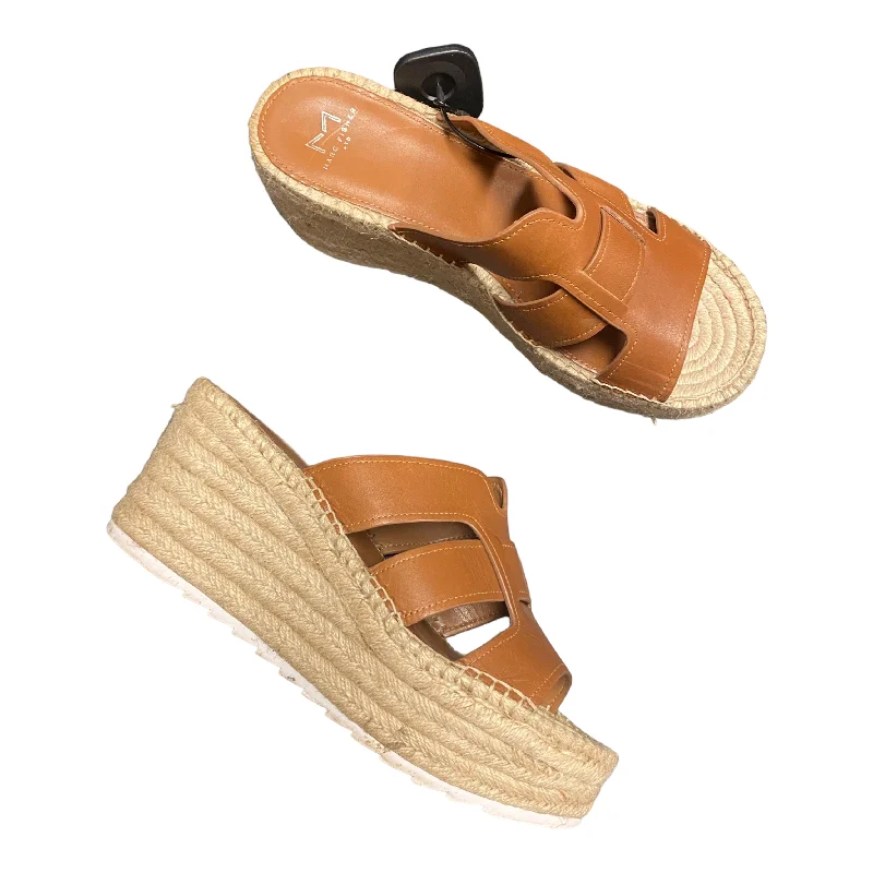 Edgy Sophistication Brown Sandals Heels Wedge Marc Fisher, Size 9.5