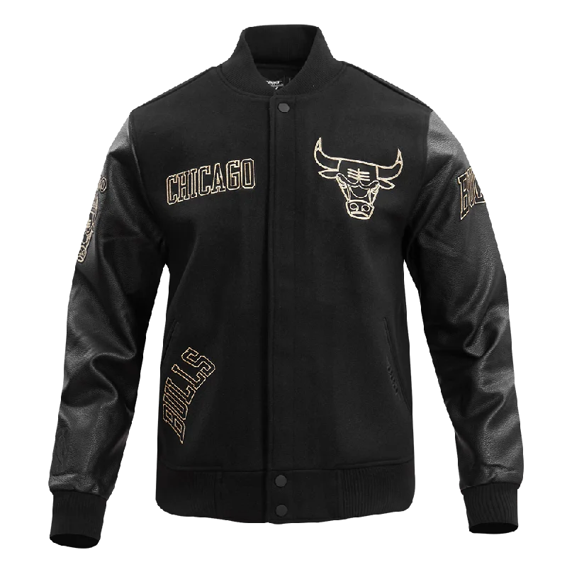 NBA CHICAGO BULLS BLACK & GOLD MEN'S WOOL VARSITY JACKET (JET BLACK)