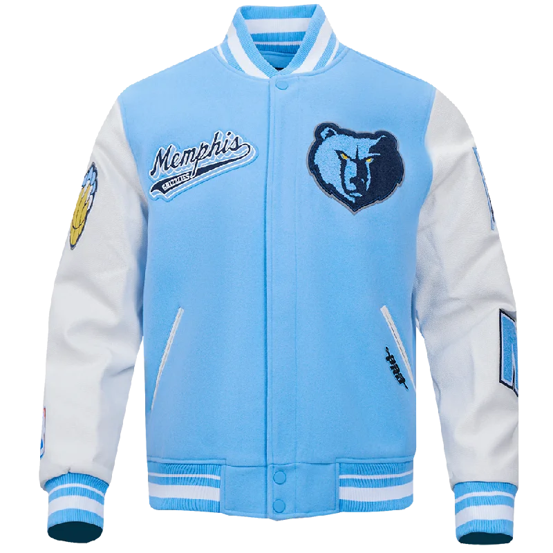 NBA MEMPHIS GRIZZLIES SCRIPT TAIL MEN'S RIB WOOL VARSITY JACKET (UNIVERSITY BLUE/WHITE)