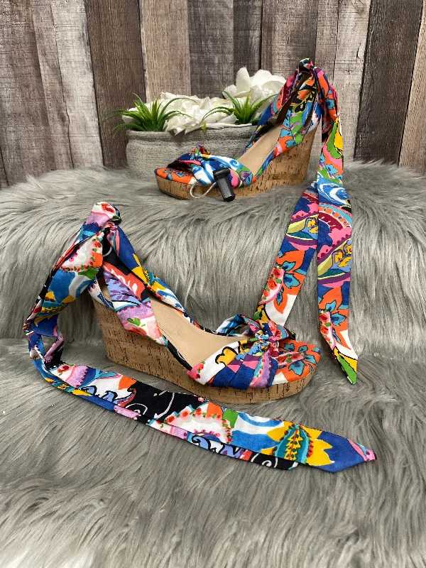 Luxury Statement Multi-colored Sandals Heels Wedge Impo, Size 9.5