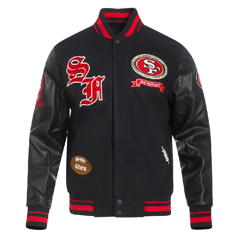 NFL SAN FRANCISCO 49ERS PRO PREP MEN'S WOOL VARSITY JACKET (BLACK/RED/BLACK)