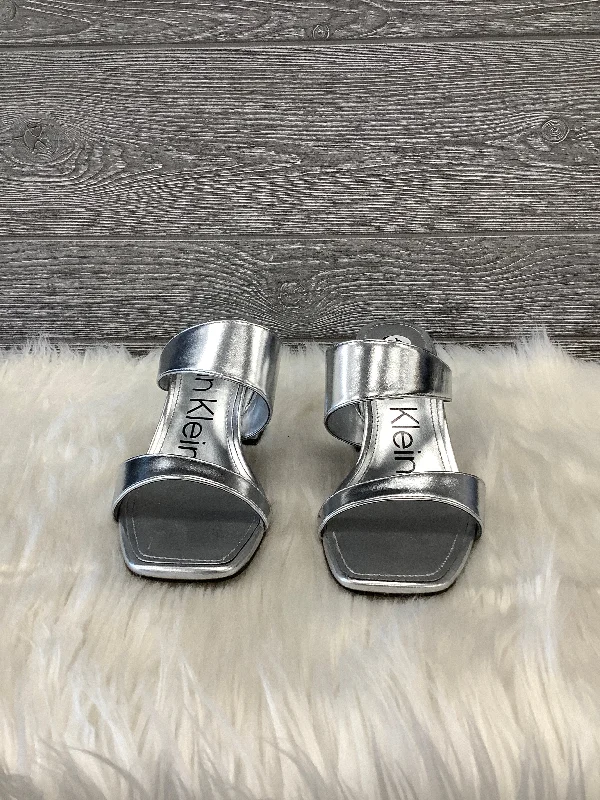 Casual Comfort Silver Sandals Heels Block Calvin Klein, Size 9