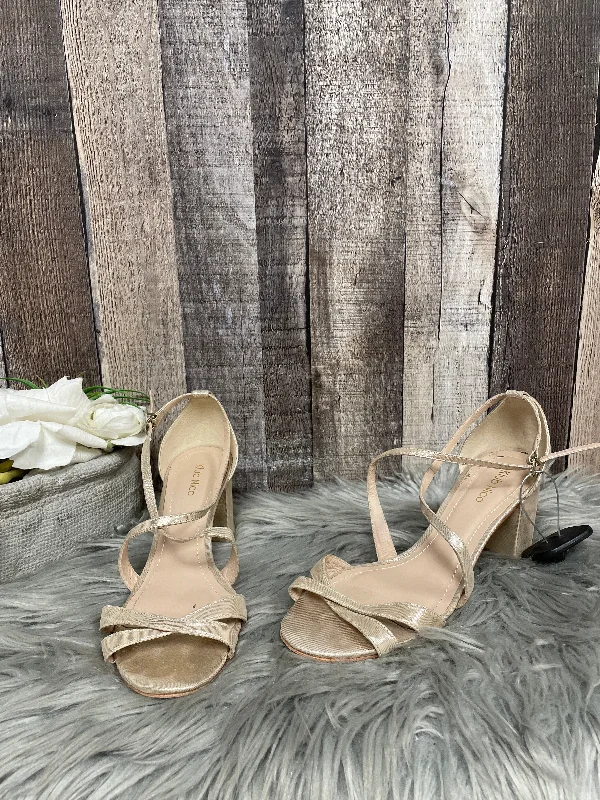 Couture Inspired Gold Sandals Heels Block Cme, Size 7
