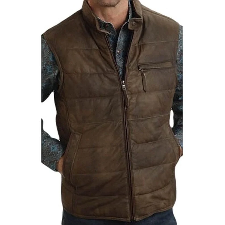 Stetson Western Vest Mens Lamb Skin Sanded Brown 11-097-0539-0700 BR