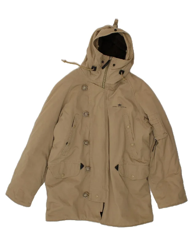 ALPHA INDUSTRIES Mens Hooded Windbreaker Coat UK 40 Large Beige Cotton