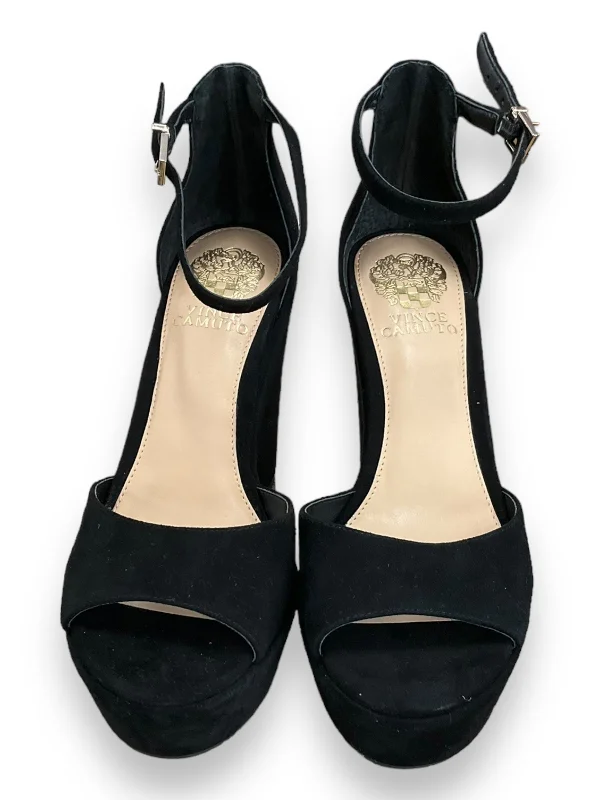 Vintage Style Black Sandals Heels Wedge Vince Camuto, Size 8