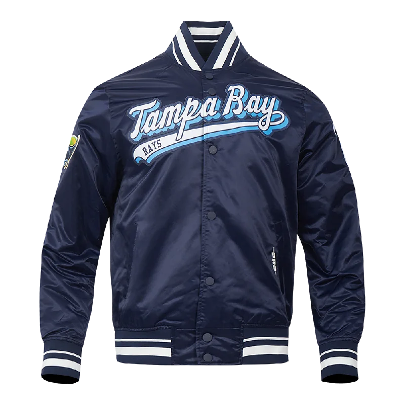 MLB TAMPA BAY RAYS SCRIPT TAIL MEN'S SATIN JACKET (MIDNIGHT NAVY)