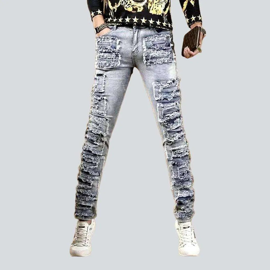 Ripped patch skinny men's jeans