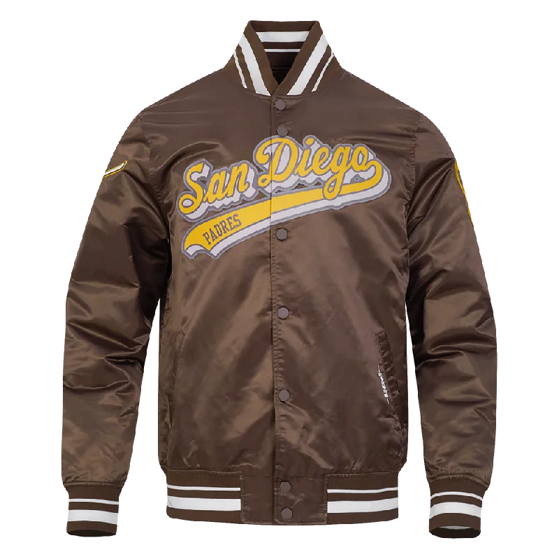 MLB SAN DIEGO PADRES SCRIPT TAIL MEN'S SATIN JACKET (BROWN)