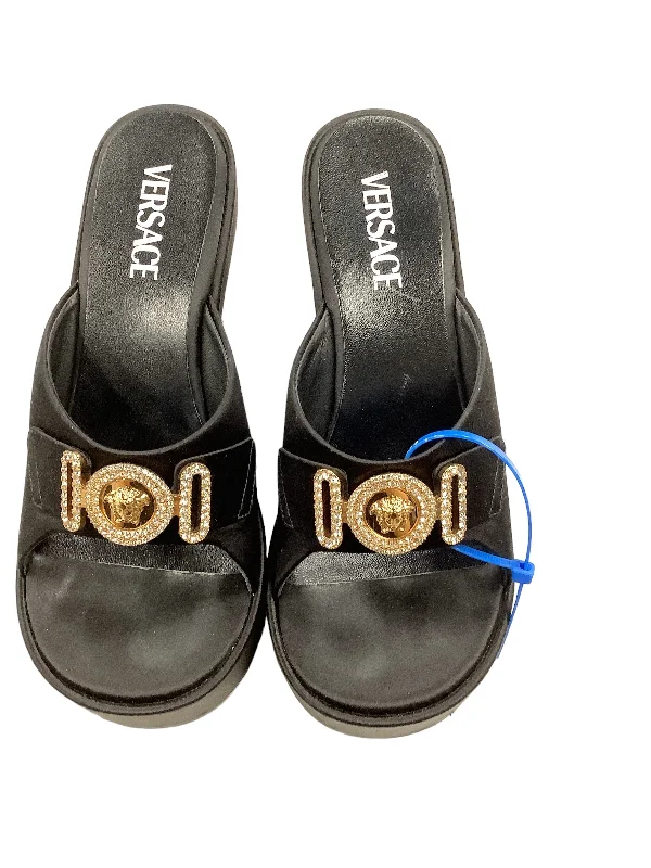 Contemporary Twist Black Sandals Luxury Designer Versace, Size 8