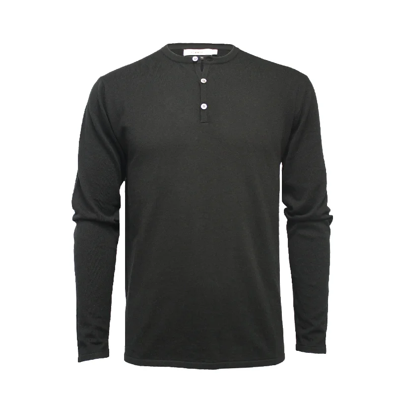 Jersey Henley T Shirt black Long Sleeves St Tropez