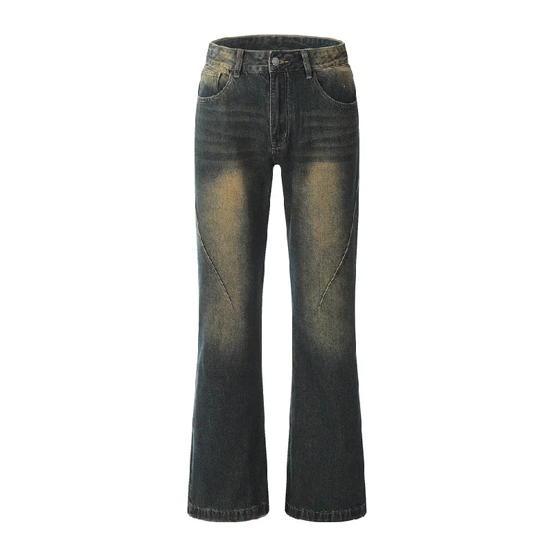 Washed Yellow Denim Bootcut Pants Men