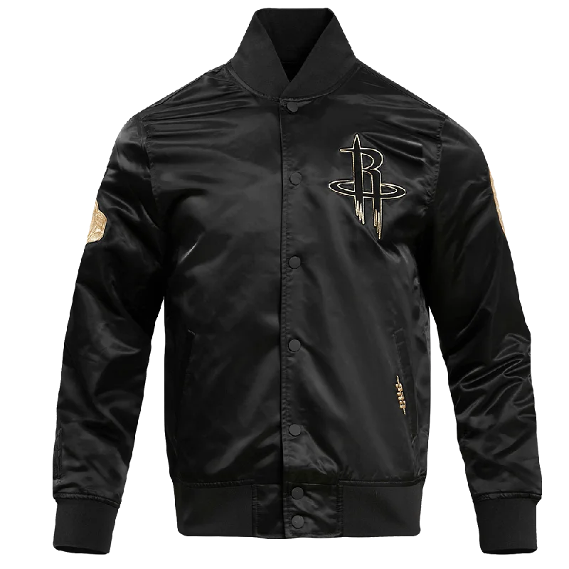 NBA HOUSTON ROCKETS GOLD LOGO SATIN MEN'S JACKET (BLACK)