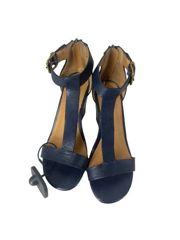 Modern Touch Navy Sandals Heels Block Kenneth Cole Reaction, Size 6