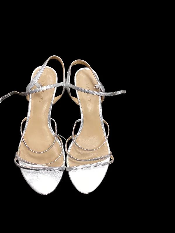 Vintage Glam Silver Sandals Heels Wedge Talbots, Size 9