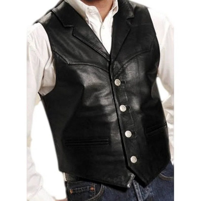 Roper Western Vest Mens Leather Button Black 02-075-0510-0503 BL