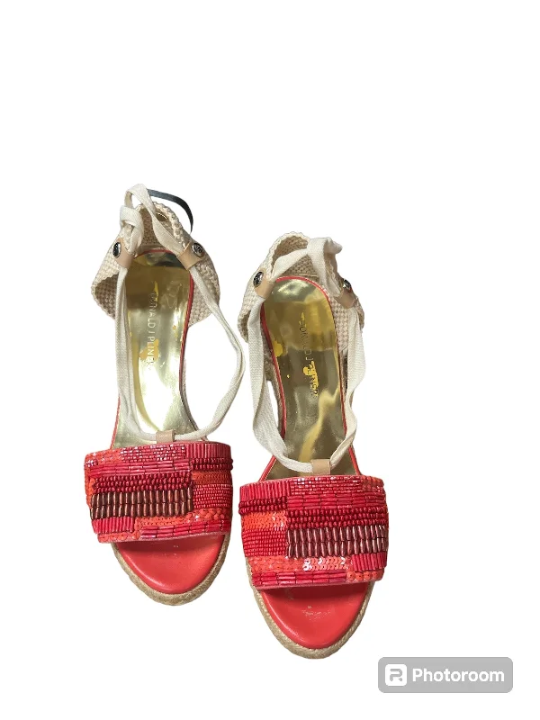 Couture Look Pink Sandals Heels Wedge Donald Pliner, Size 8.5