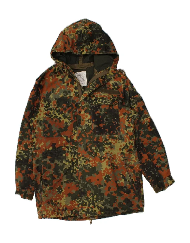 VINTAGE Mens Hooded Military Jacket UK 40 Large Khaki Camouflage Cotton