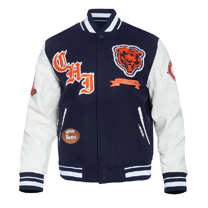 NFL CHICAGO BEARS PRO PREP MEN'S WOOL VARSITY JACKET (MIDNIGHT NAVY/WHITE)