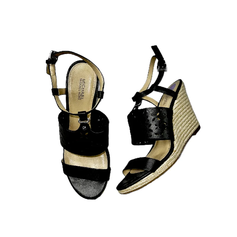 Edgy Look Black & Tan Sandals Heels Wedge By Michael By Michael Kors, Size: 7
