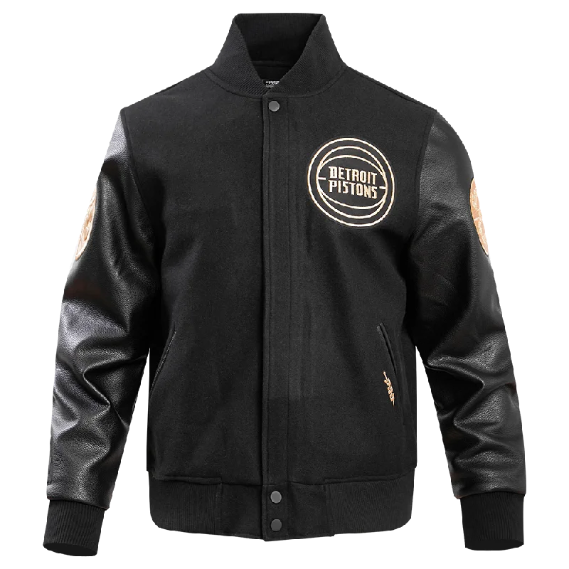 DETROIT PISTONS GOLD LOGO SATIN JACKET (BLACK)