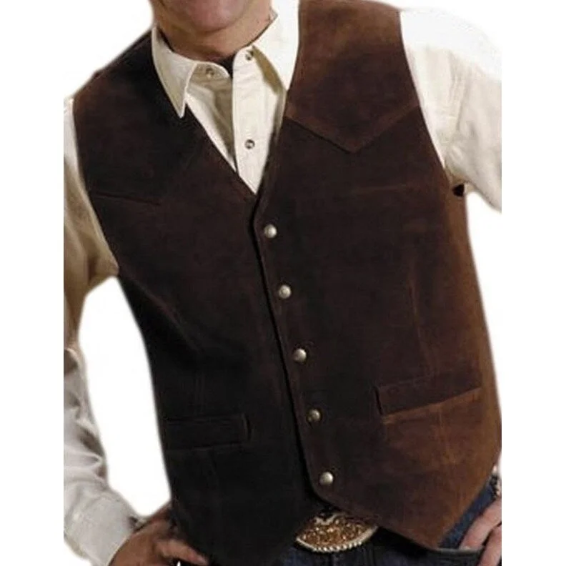 Roper Western Vest Mens Suede Leather Snap Brown 02-075-0500-0510 BR