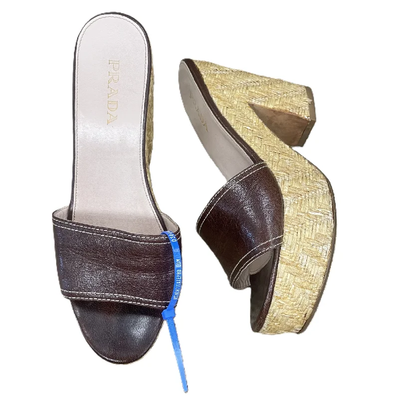 Understated Elegance Brown Sandals Luxury Designer By Prada, Size: 8