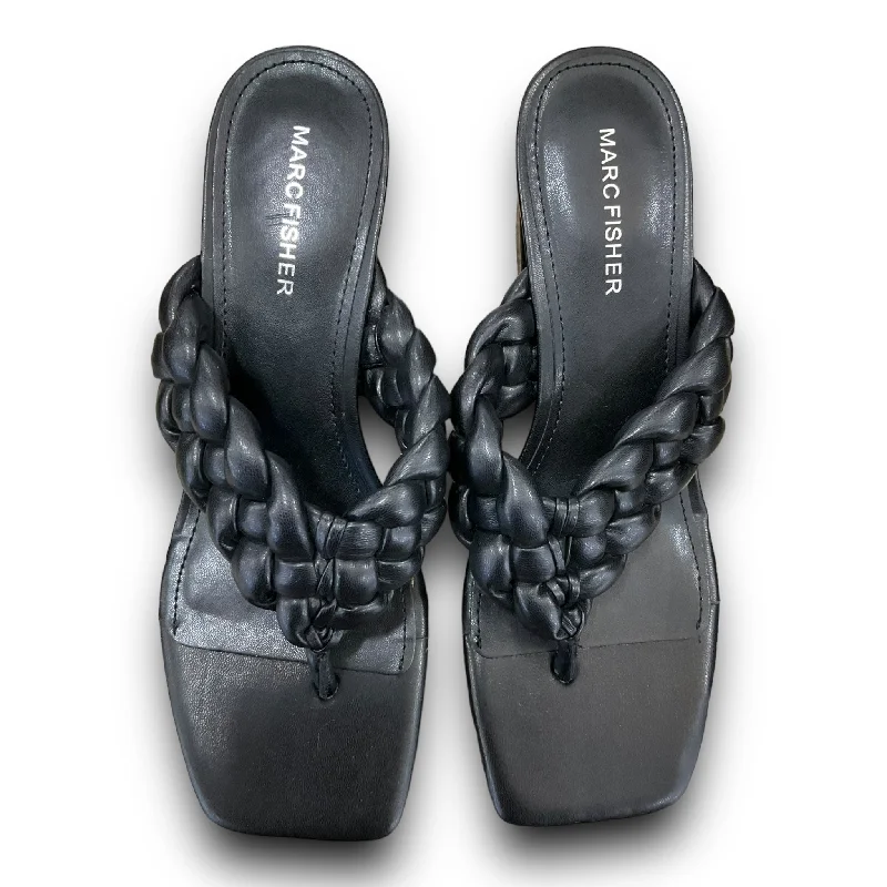 Monochrome Appeal Black Sandals Heels Block Marc Fisher, Size 7.5