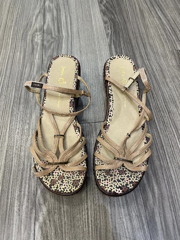 Elegant Patterns Tan Sandals Heels Wedge Jambu, Size 9.5