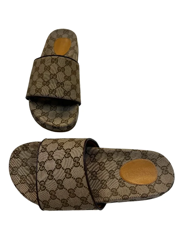 Rich Texture Tan Sandals Luxury Designer Gucci, Size 11