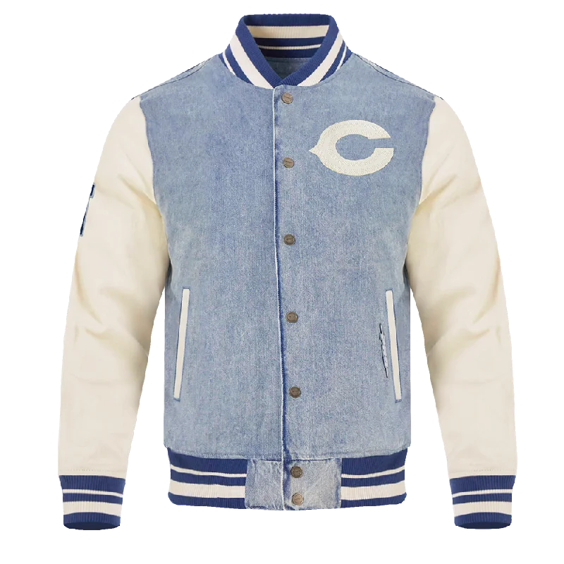 NFL CHICAGO BEARS VARSITY BLUES MEN'S DENIM VARSITY JACKET (DENIM/LINEN)