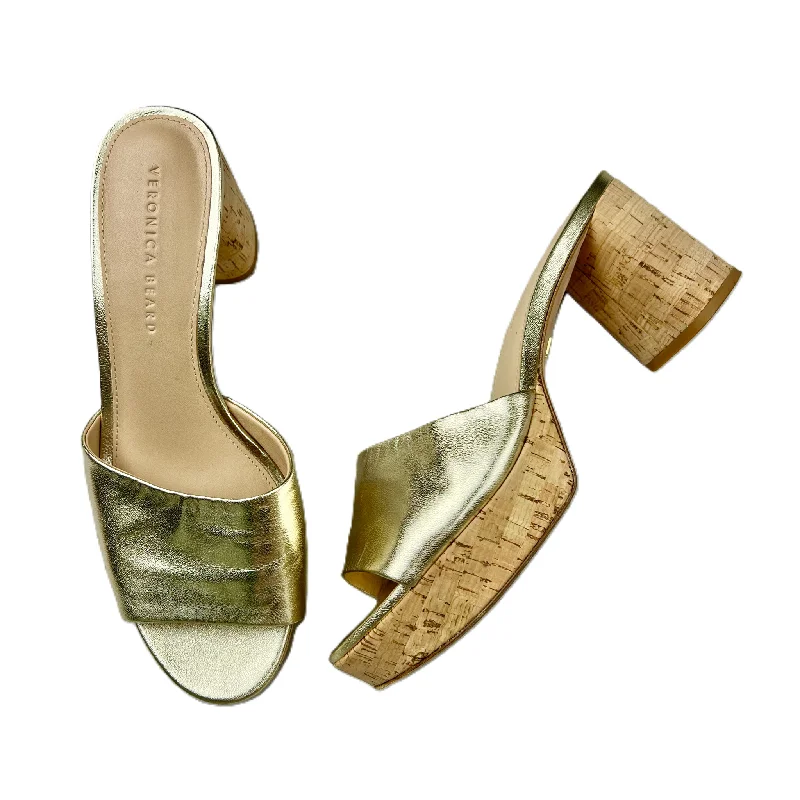 Sophisticated Appeal Gold Sandals Heels Block By Veronica Beard, Size: 9.5