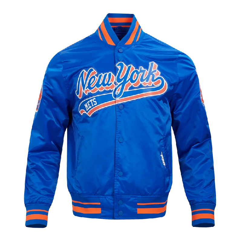 MLB NEW YORK METS SCRIPT TAIL MEN'S SATIN JACKET (ROYAL/ORANGE/ROYAL)