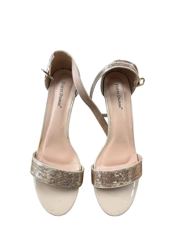 Street Style Gold Sandals Heels Block Pierre Dumas, Size 9