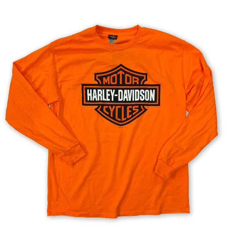 Harley-Davidson™ Mens Bar and Shield Long Sleeve, Safety Orange T-Shirt - 40290925