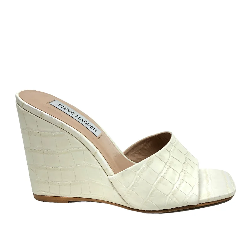 Exotic Prints Cream Sandals Heels Wedge Steve Madden, Size 6.5