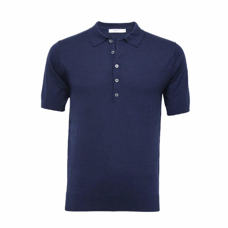 Silk Polo Shirt 5 Buttons Navy