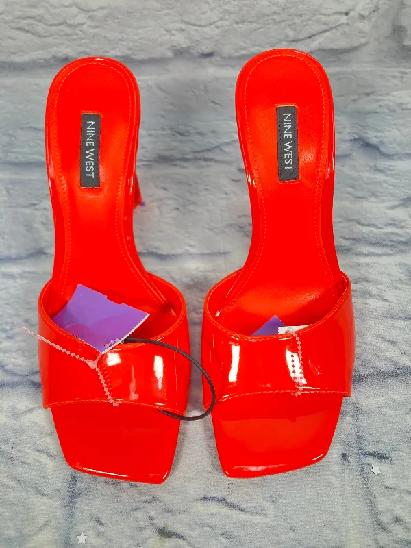 Subtle Glamour Orange Sandals Heels Stiletto Nine West, Size 8