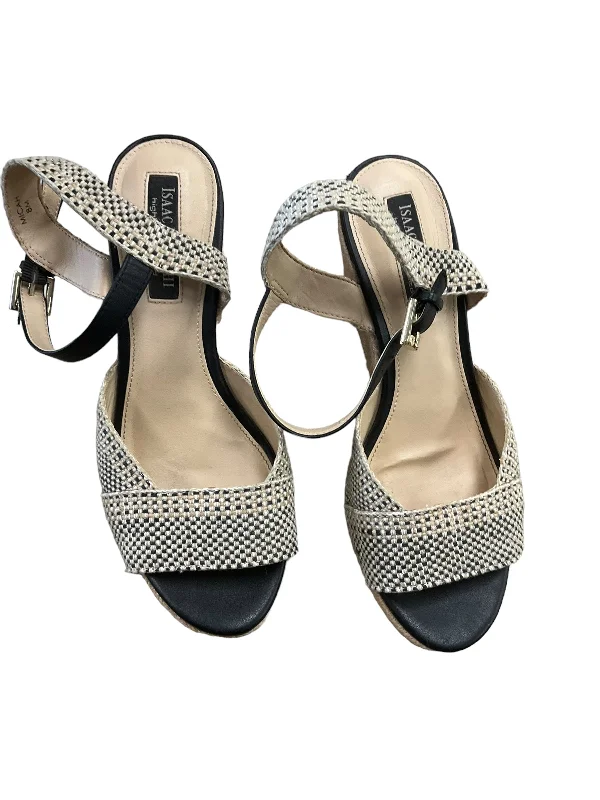 Romantic Detailing Black & Cream Sandals Heels Wedge Isaac Mizrahi Live Qvc, Size 8