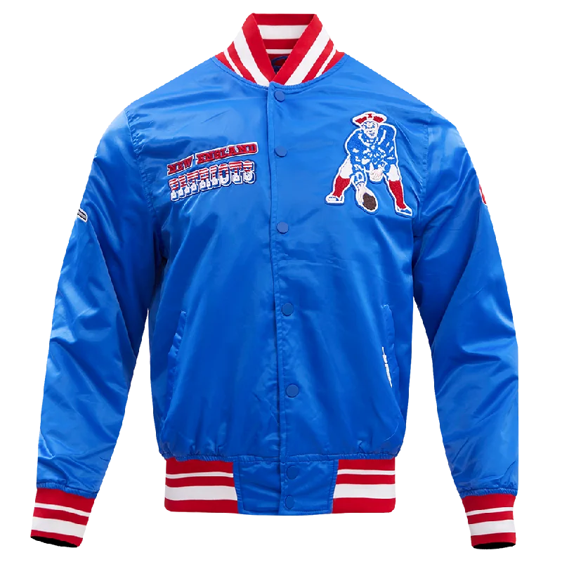 NFL NEW ENGLAND PATRIOTS RETRO CLASSIC MEN'S RIB SATIN JACKET (ROYAL BLUE/RED)